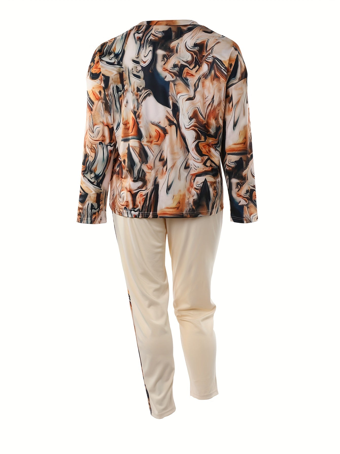 Women's Plus Marble Print Top & Pants Set