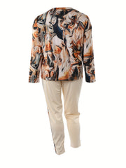 Women's Plus Marble Print Top & Pants Set