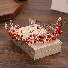 Chinese Style Red Faux Pearl Headband Earrings Set