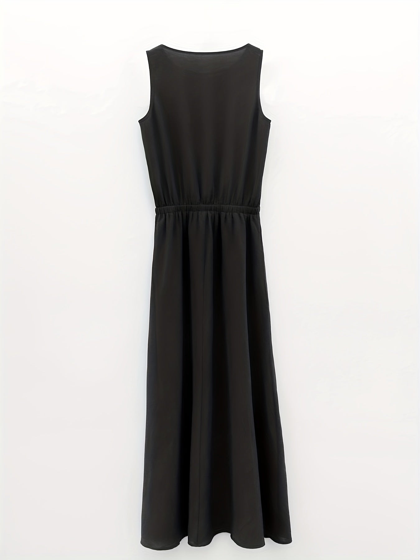 Split Solid Dress Casual Crew Neck Sleeveless Blouson Dress