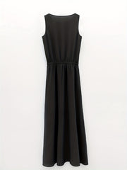 Split Solid Dress Casual Crew Neck Sleeveless Blouson Dress