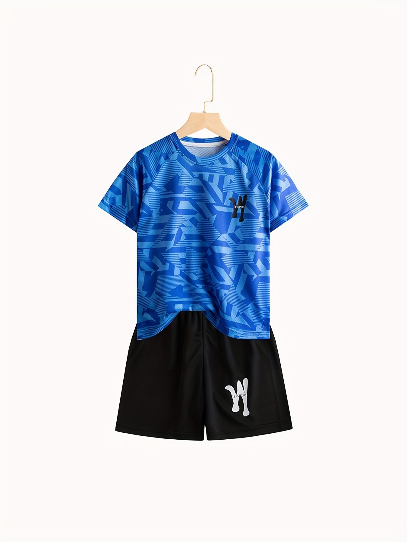 Boys Sports Suit Short Sleeves Tops & Bottoms for Basketball and Soccer Training