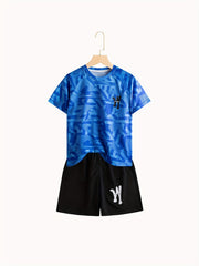 Boys Sports Suit Short Sleeves Tops & Bottoms for Basketball and Soccer Training