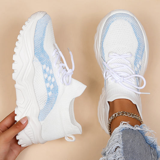 Women's Platform Sock Sneakers Lace Up Knitted Low Top Running Shoes