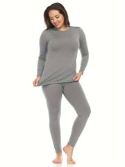 2Pcs Thermal Underwear Set Long Sleeve Top & Leggings Women's Activewear