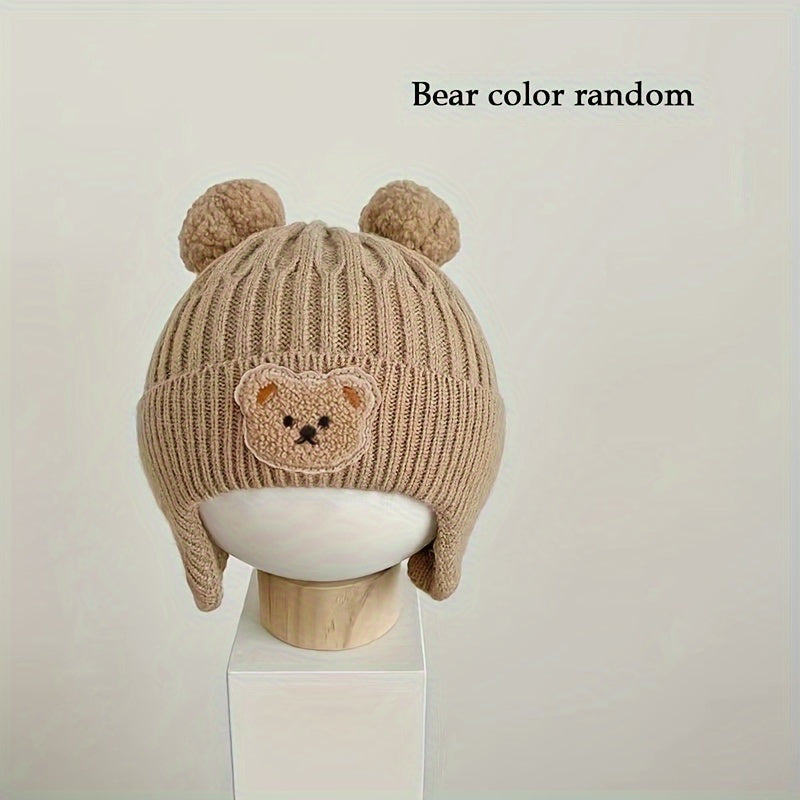 Winter Baby Beanie Cartoon Bear Ear Protection Knitted Hat For Boys & Girls