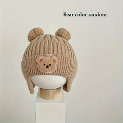Winter Baby Beanie Cartoon Bear Ear Protection Knitted Hat For Boys & Girls