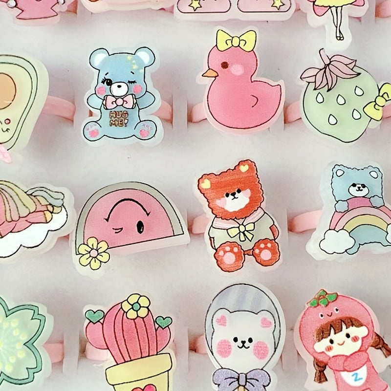 24pcs Cartoon Rings for Little Girls Assorted Cute Designs