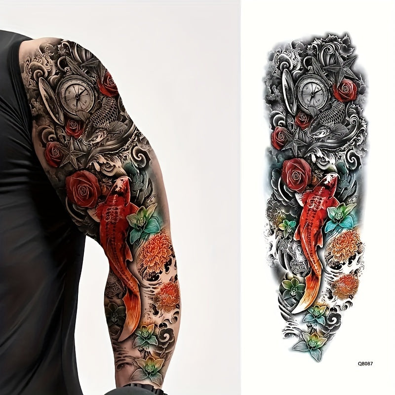 4 Pcs Lions Tigers Roses Temporary Tattoos Full Arm Body Art Men Women