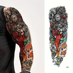 4 Pcs Lions Tigers Roses Temporary Tattoos Full Arm Body Art Men Women