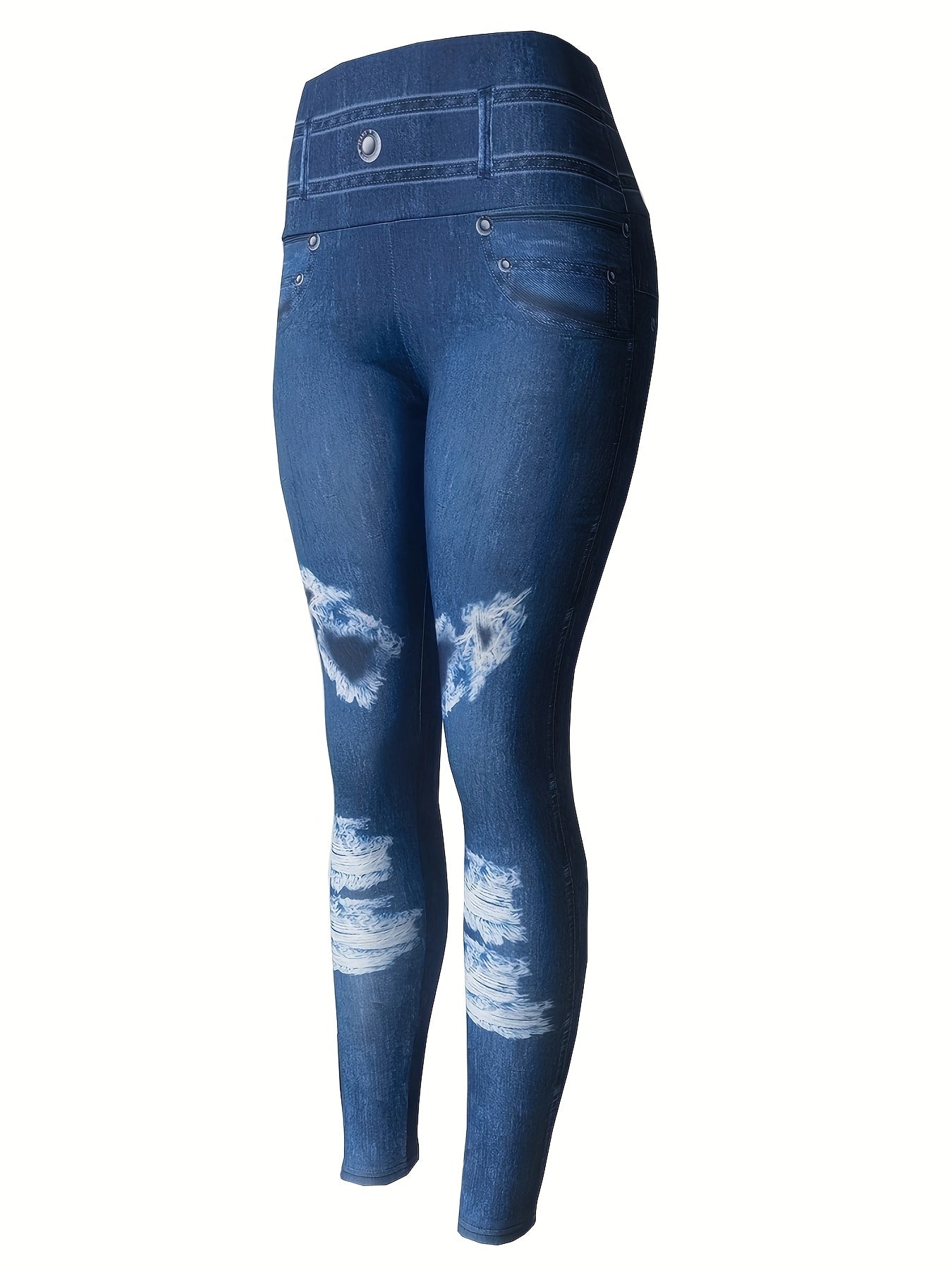 Faux Denim Print Yoga Pants High Waist Fitness Leggings