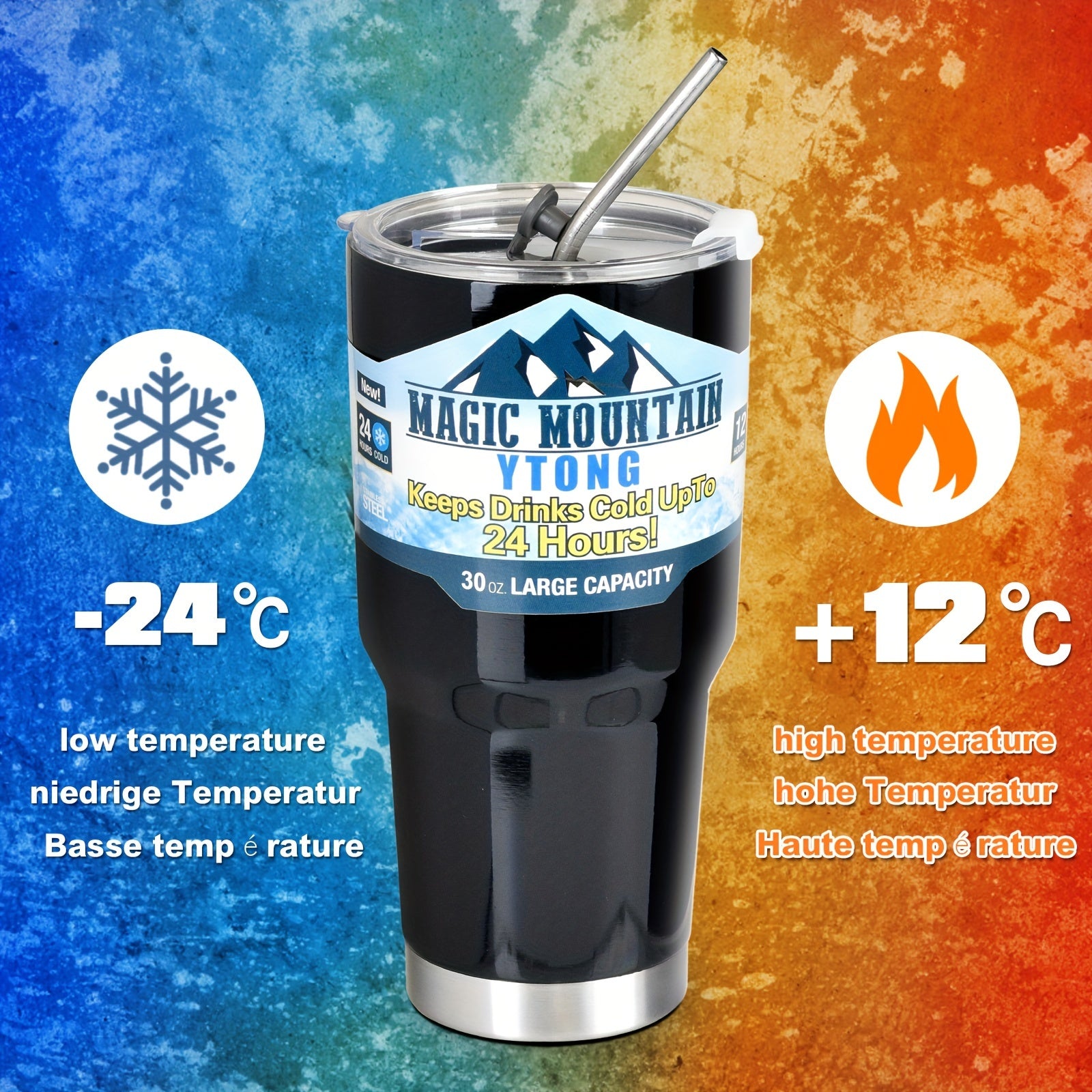 900ml Double Wall Water Cup with Straw and Lid, Vacuum Insulated Stainless Steel