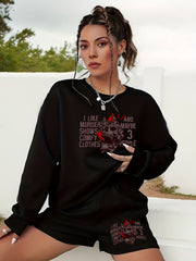 Women's Plus Halloween Graphic Sweatshirt & Shorts Set