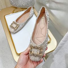 Women's Rhinestone Square Buckle Beanie Shoes