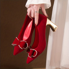 Bowknot Decor Wedding Shoes Pointed Toe Chunky Heels Dress Shoes