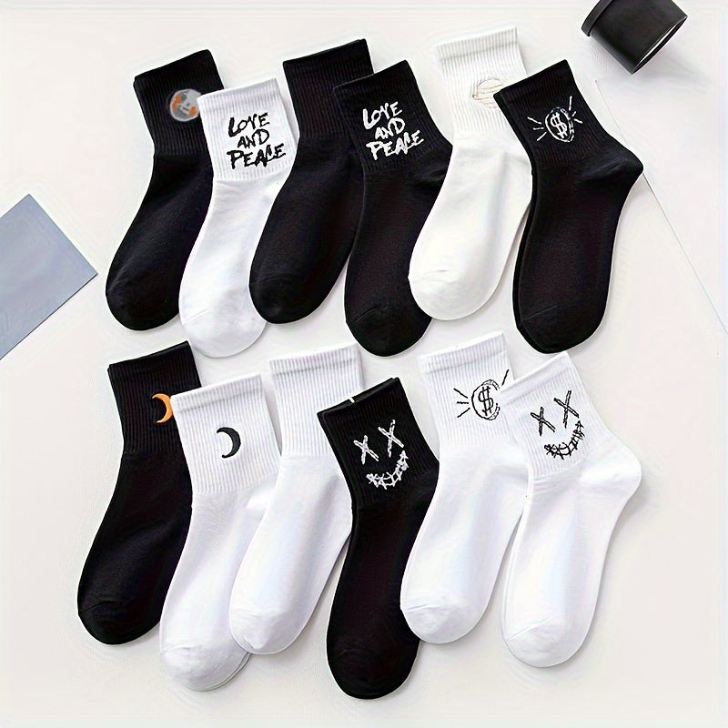 10 Pairs Cartoon Print Socks Comfy & Funny Mid Tube Women's Stockings