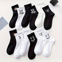 10 Pairs Cartoon Print Socks Comfy & Funny Mid Tube Women's Stockings
