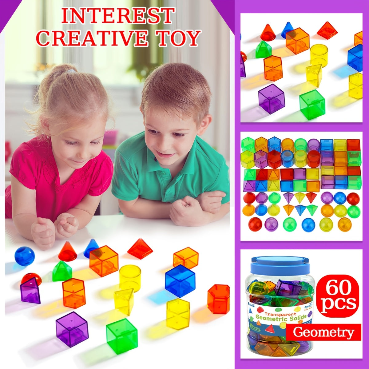 Translucent 3D Geometric Shapes for Kids