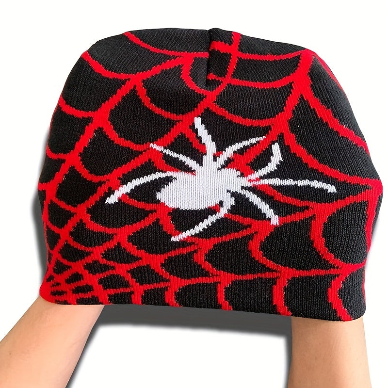Y2K Knitted Beanie Spider Web Pattern Jacquard Hat