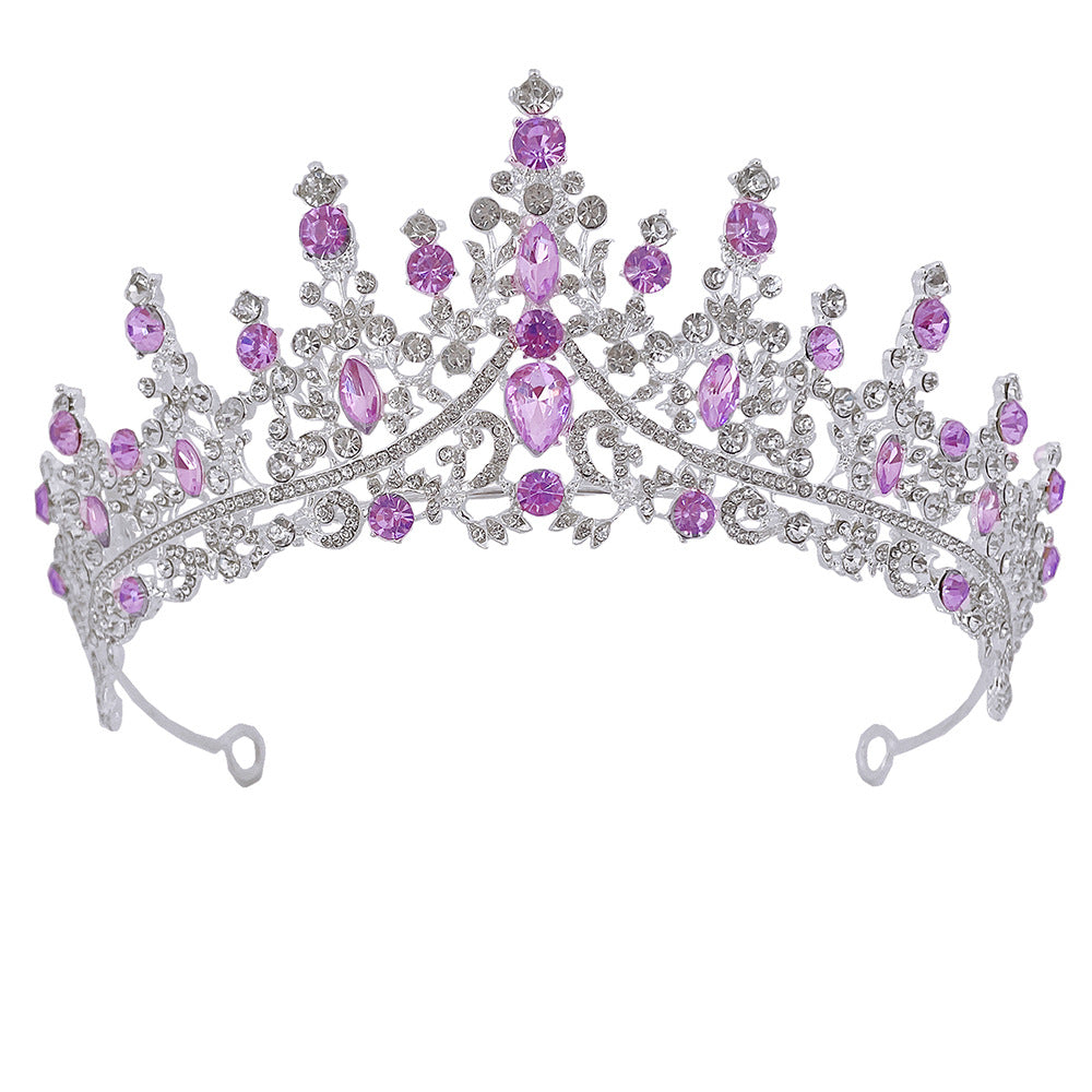 Purple Rhinestone Bridal Crown Princess Crystal Headband Hair Accessories