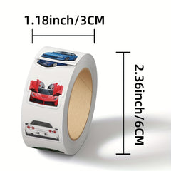 500 Sheets Cartoon Car Sticker Tape, Colorful Sports Car Designs, Self Adhesive