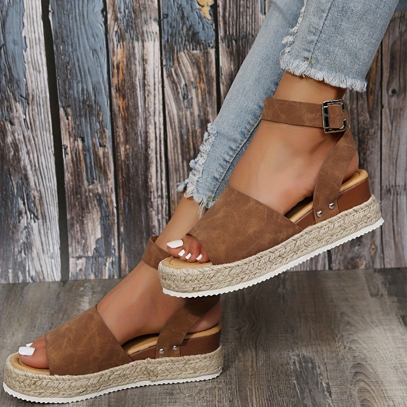 Peep Toe Platform Espadrille Sandals Ankle Strap Slingback Wedge Sandals