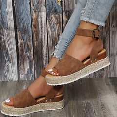 Peep Toe Platform Espadrille Sandals Ankle Strap Slingback Wedge Sandals