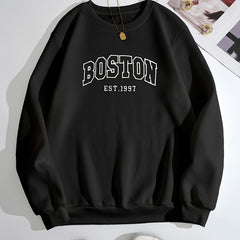 Boston Letter Print Crew Neck Sweatshirt