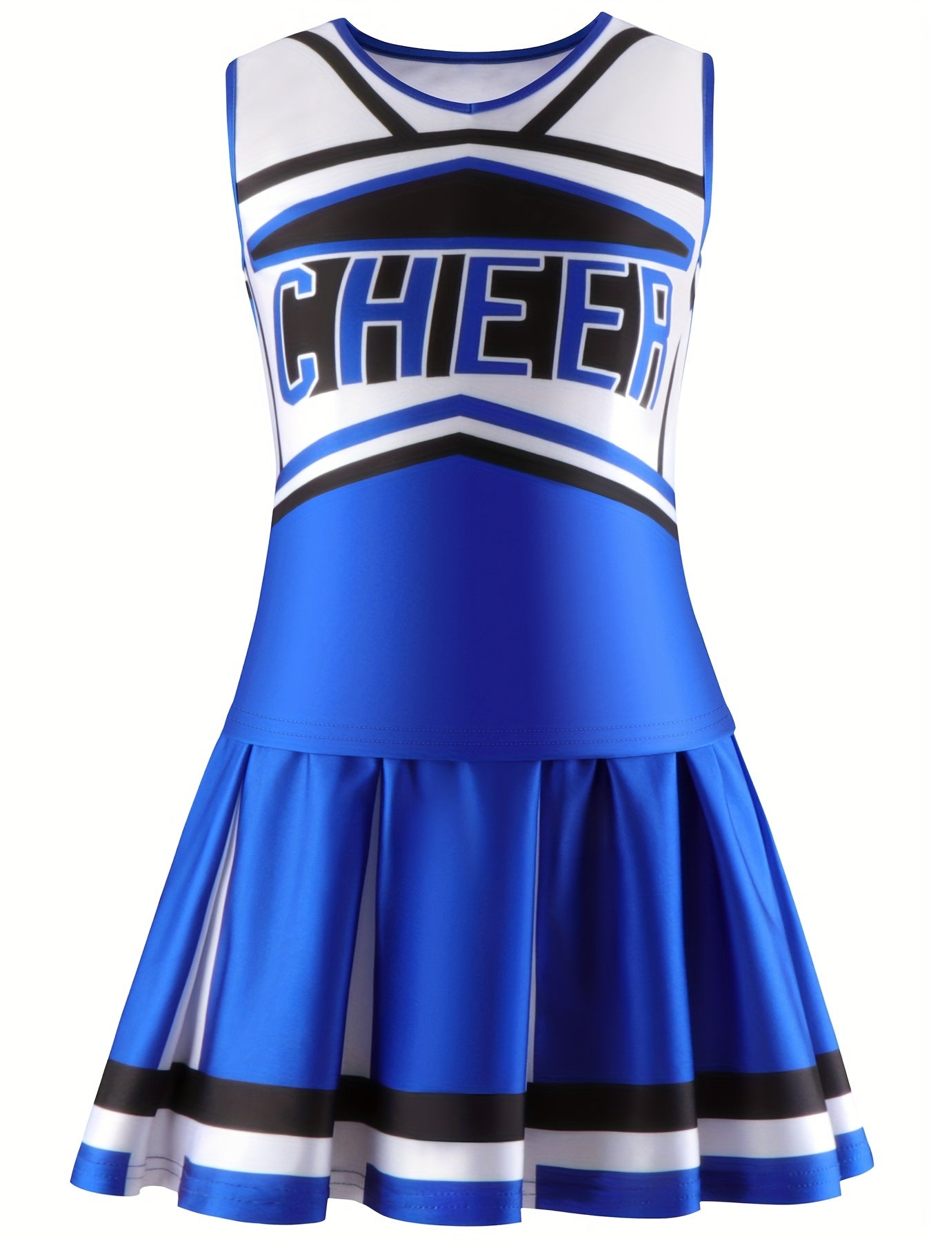 2pcs Girls Splicing CHEER Print Top Pleated Skirt Set