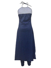 Houndstooth Print 2Pc Set Halter Neck Maxi Dress & High Waist Pants