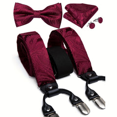 Men's Paisley Silk Suspender Set for Wedding Party