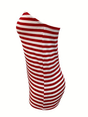Stripe Print Tube Top Casual Summer Sleeveless Top