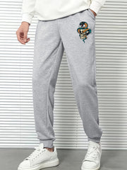 Skull & Snake Print Men's Sweatpants Solid Drawstring Casual