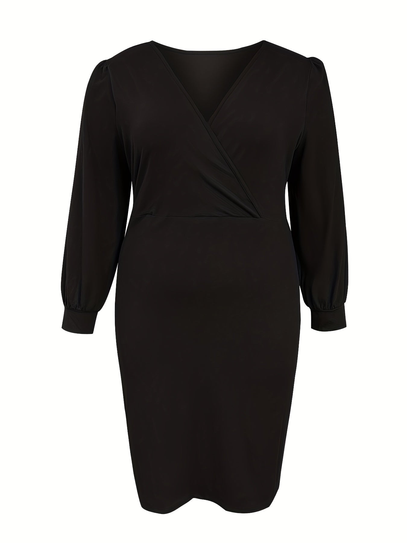 Solid Lantern Sleeve Surplice Neck Slim Fit Dress