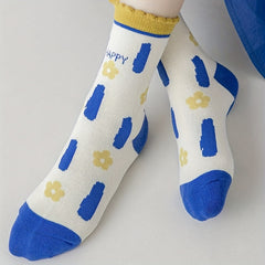 5 Pairs Girls Kids Socks Cotton Breathable Small Flower Pattern Socks