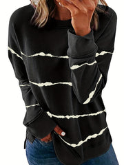 Striped Dropped Shoulder Crew Neck Sweatshirt Loose Long Sleeve Pullover