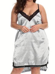 Sexy Nightdress Satin Lace V Neck Sleep Dress