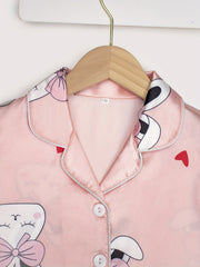Girls Rabbit Graphic Pajama Set Short Sleeve Top & Pants Sleepwear