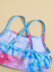 Girls Fish Scale Cami Top & Ruffled Shorts Swimsuit Set for Beach & Pool