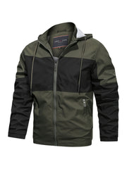 Men's Casual Zipper Block Hooded Jacket
