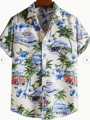Retro Cat & Coconut Tree Print Men's Hawaiian Shirt