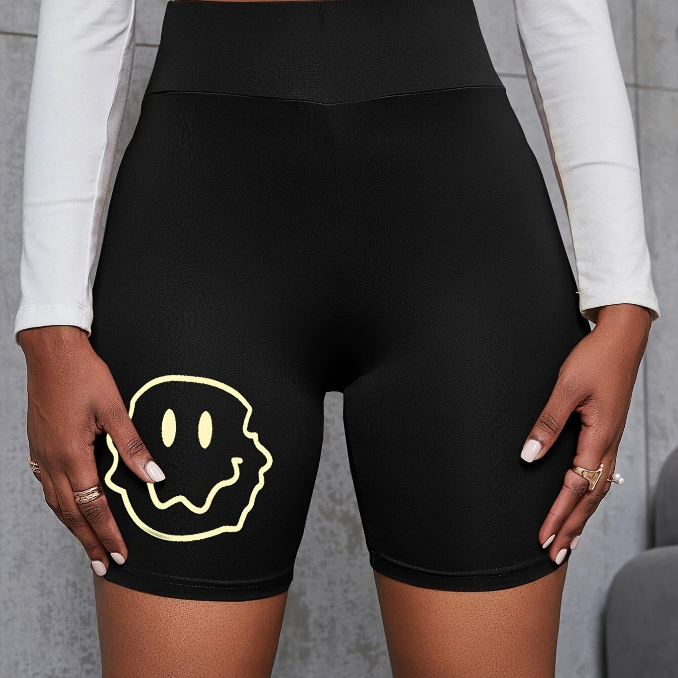 Smile Face Graphic Yoga Sports Casual Shorts Women's Clothing