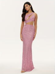 One Shoulder Sequined Dress Sexy Sleeveless Dress
