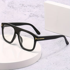 Men's Retro Square Frame T letter Decoration Flat Glasses Anti Light PC Eyewear