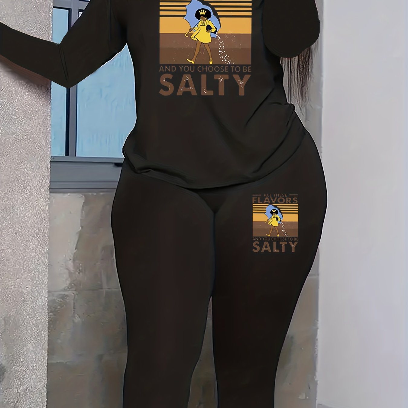Women's Plus Size Cartoon Figure Tee & Leggings Outfit Set