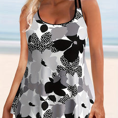 Vacay Tankini Set Floral & Dot Print Scoop Neck Top & Shorts Swim