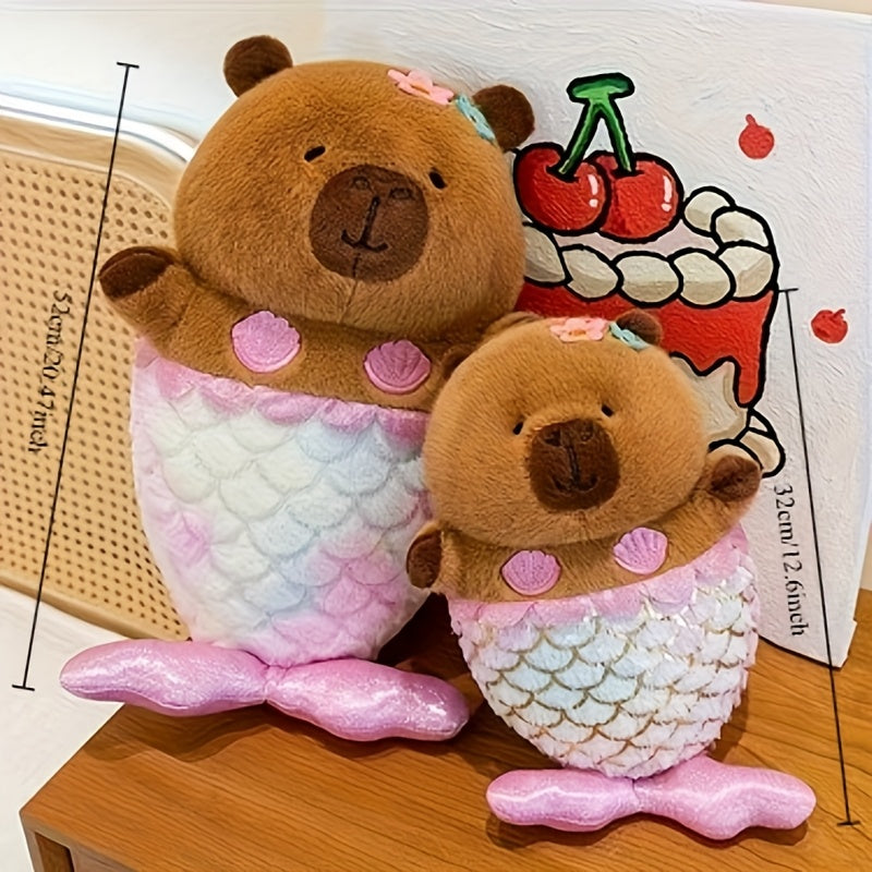 Pink Capybara Plush Toy Soft Fluffy Faux Fur Glitter Cartoon Animal Bow