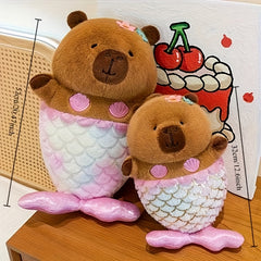 Pink Capybara Plush Toy Soft Fluffy Faux Fur Glitter Cartoon Animal Bow