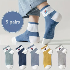 5 Pairs Men's Block Crew Socks Comfy Outdoor Casual Unisex All Seasons