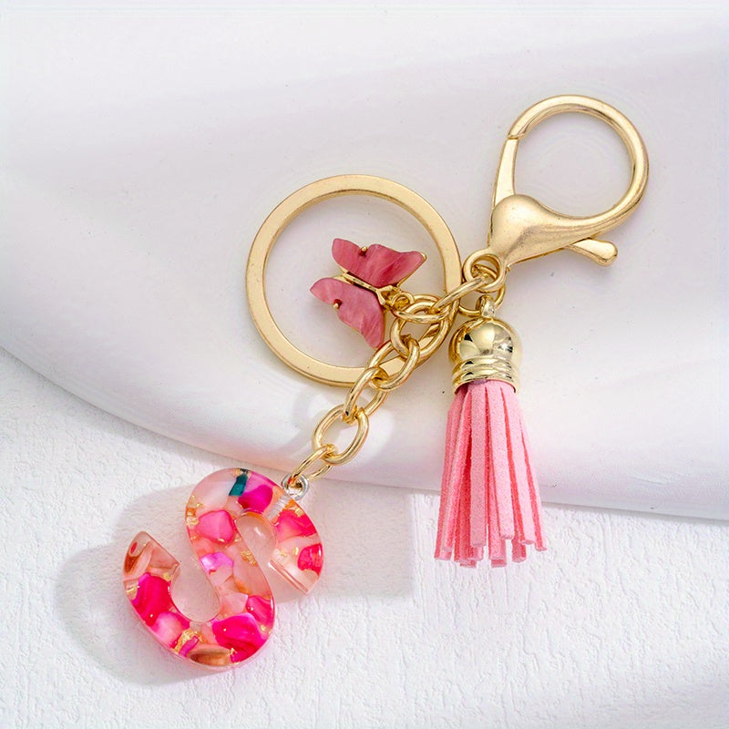 Butterfly Alphabet Keyring Tassel Bag Accessories for Girls